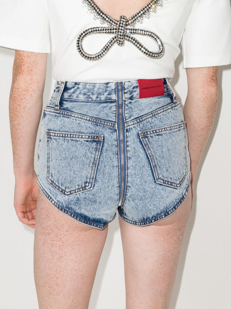 Zipped High Waist Denim Shorts