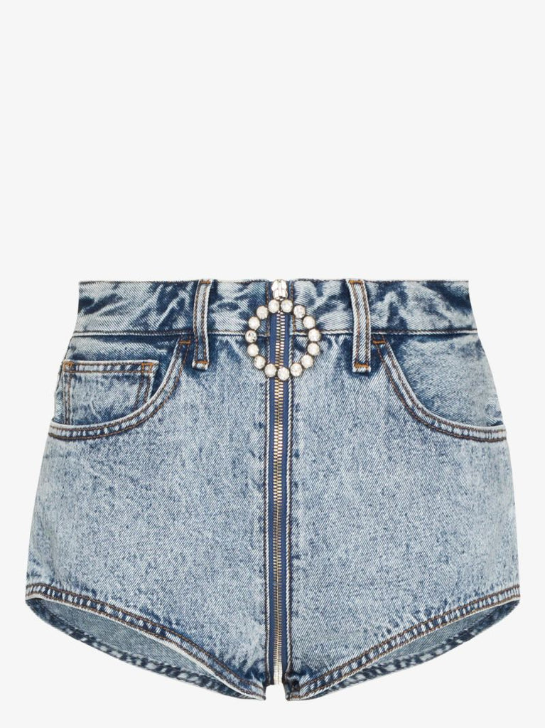 Zipped High Waist Denim Shorts