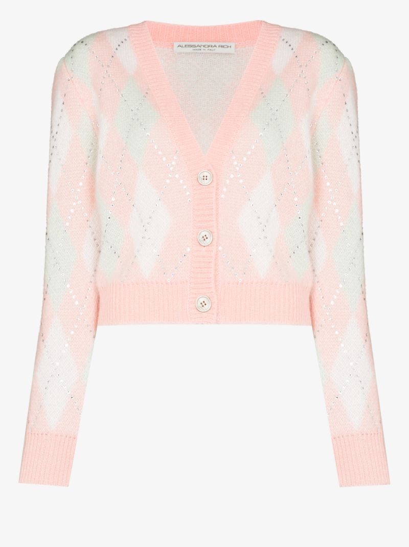 Argyle Knit Cropped Cardigan
