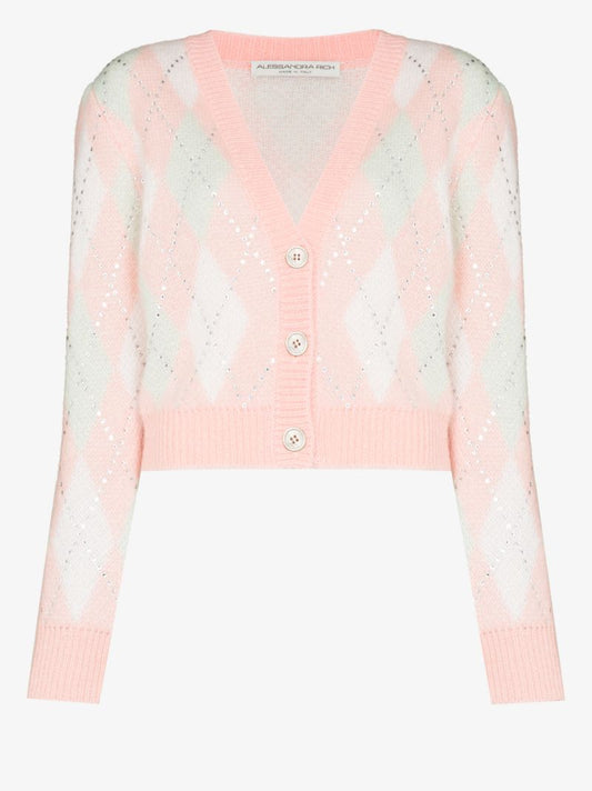 Argyle Knit Cropped Cardigan