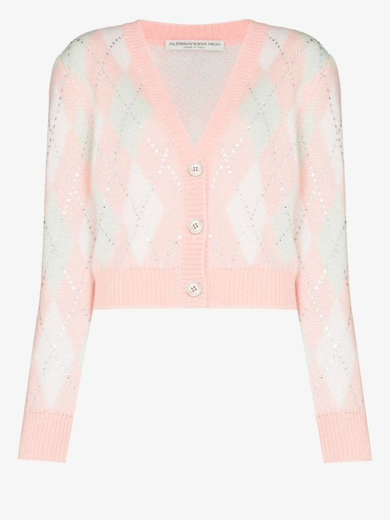 Argyle Knit Cropped Cardigan