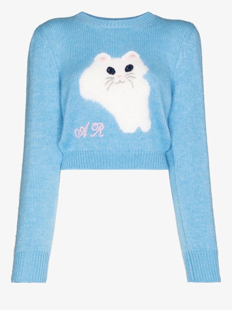 Cat Intarsia Cropped Sweater
