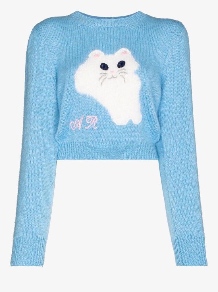 Cat Intarsia Cropped Sweater