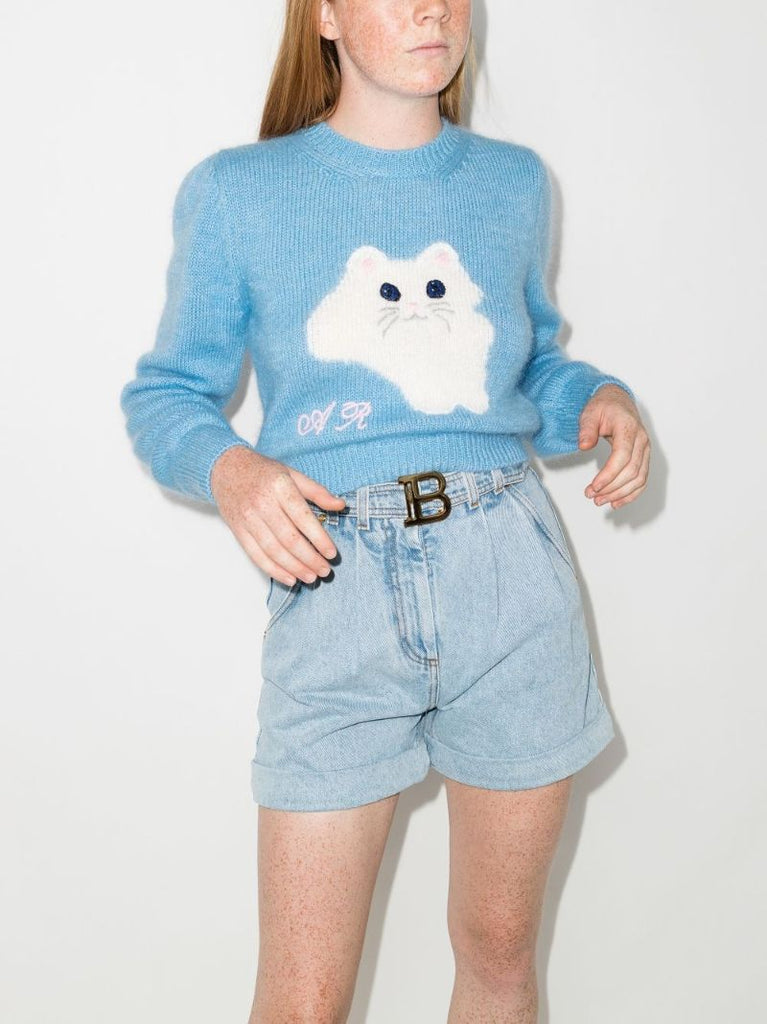 Cat Intarsia Cropped Sweater