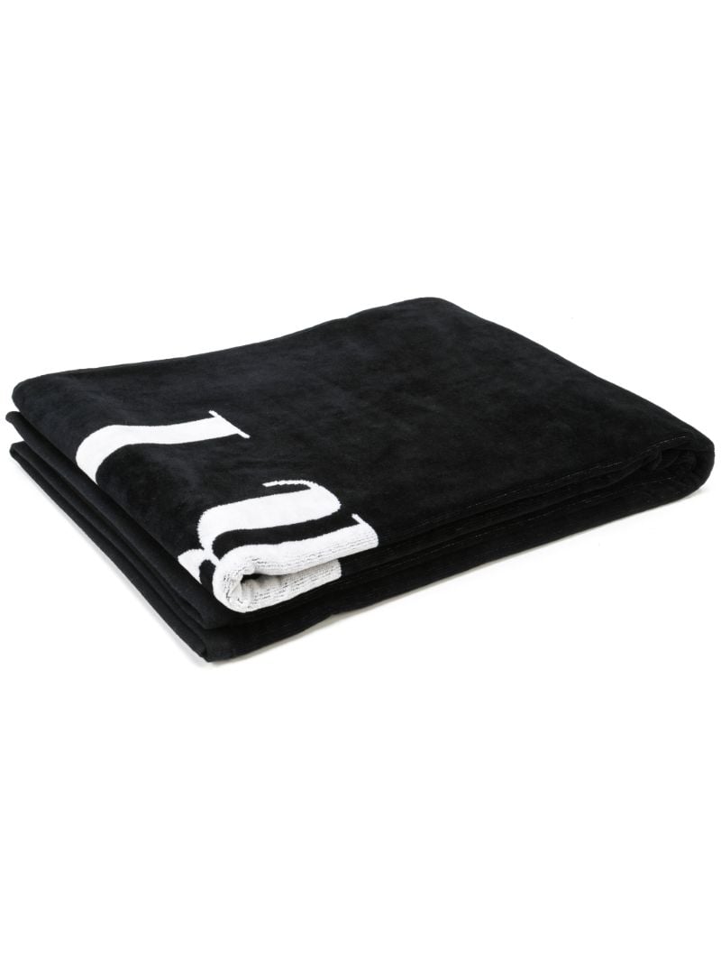 Black Logo Cotton Beach Towel