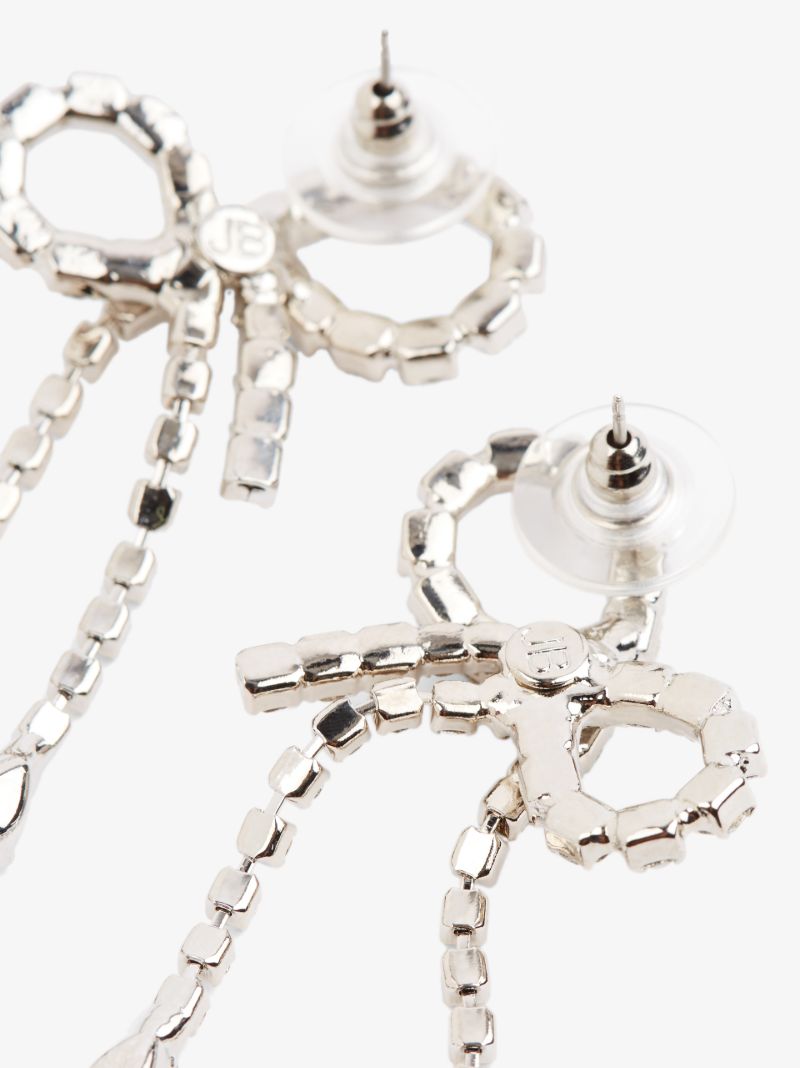 Silver Tone Mirabelle Crystal Bow Earrings