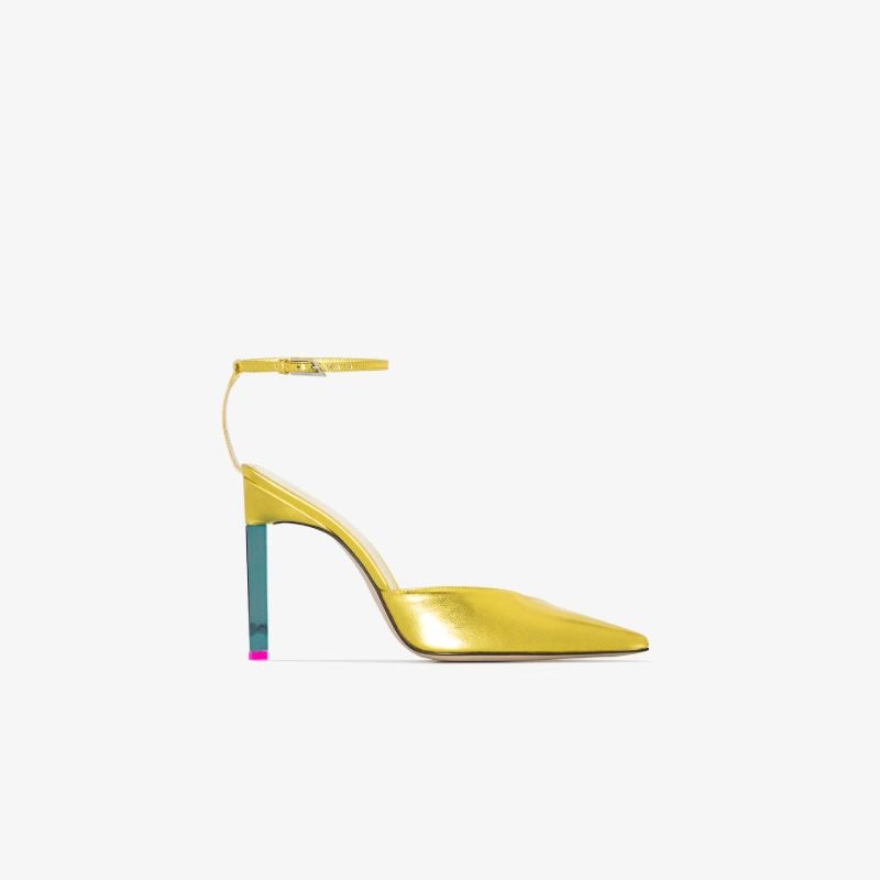 Yellow Perine 105 Metallic Leather Pumps