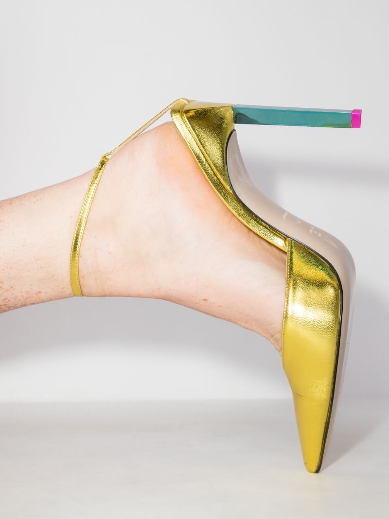 Yellow Perine 105 Metallic Leather Pumps