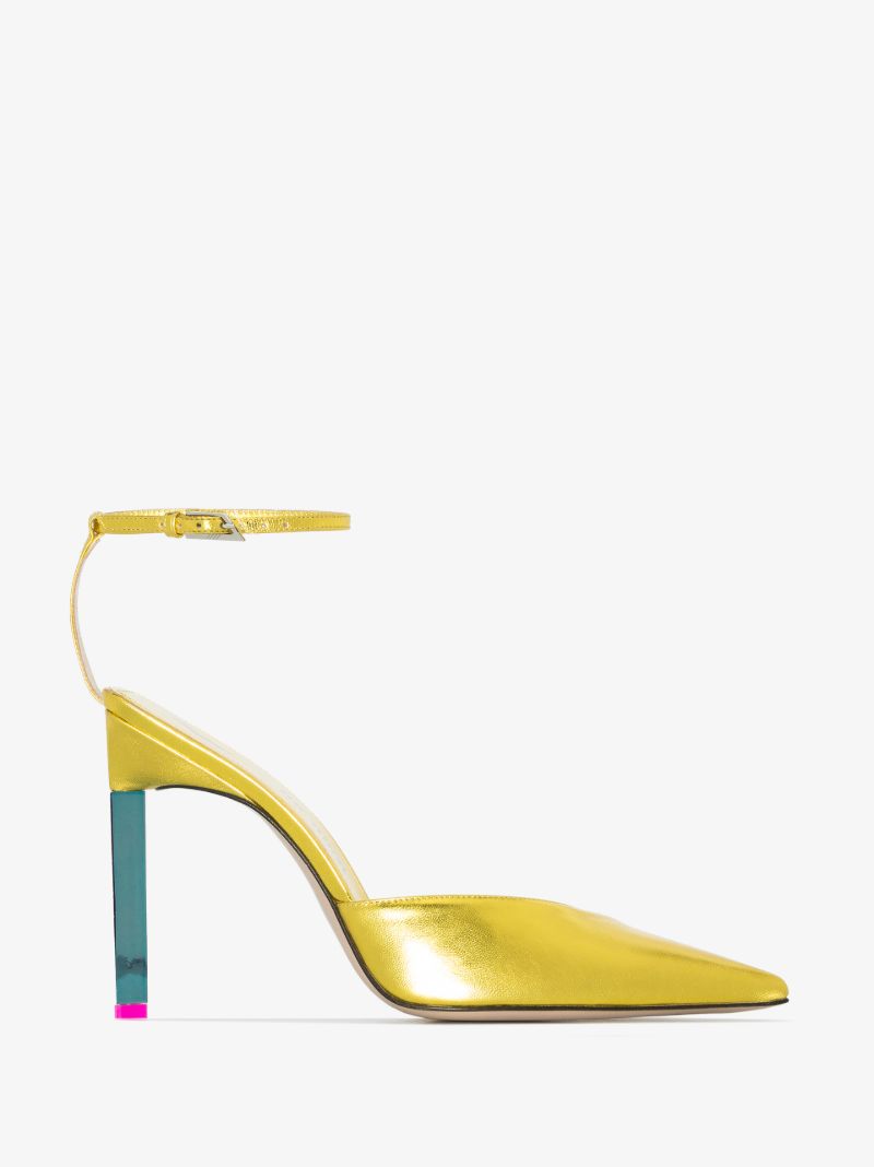 Yellow Perine 105 Metallic Leather Pumps