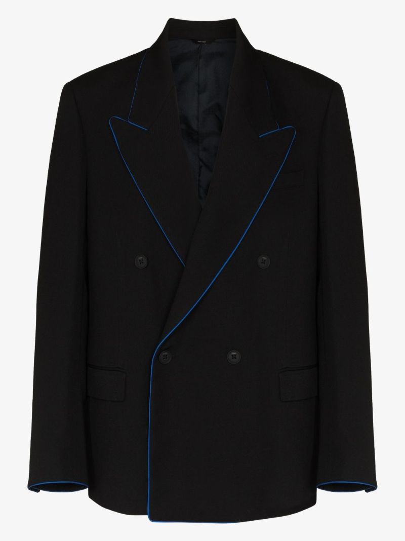 Piped Double-breasted Wool Blazer