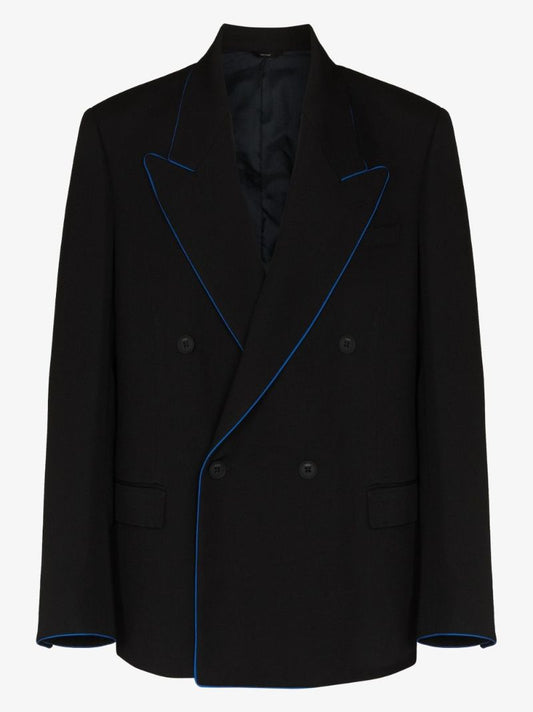 Piped Double-breasted Wool Blazer