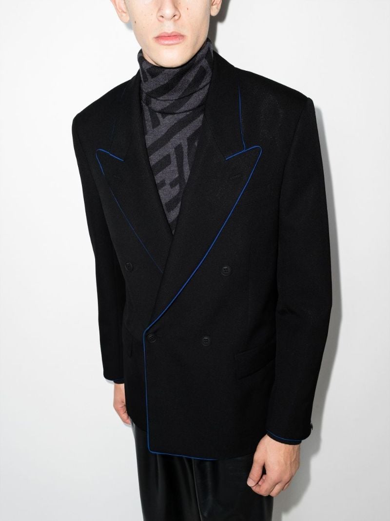 Piped Double-breasted Wool Blazer