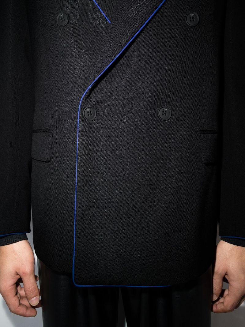 Piped Double-breasted Wool Blazer