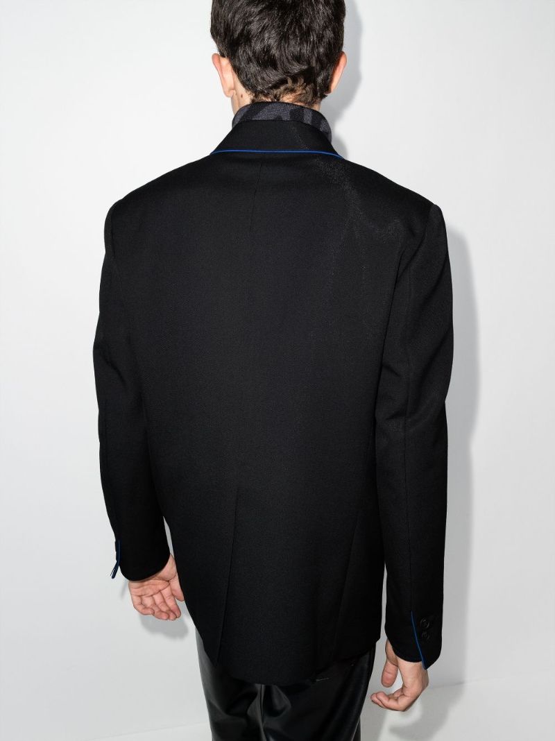 Piped Double-breasted Wool Blazer