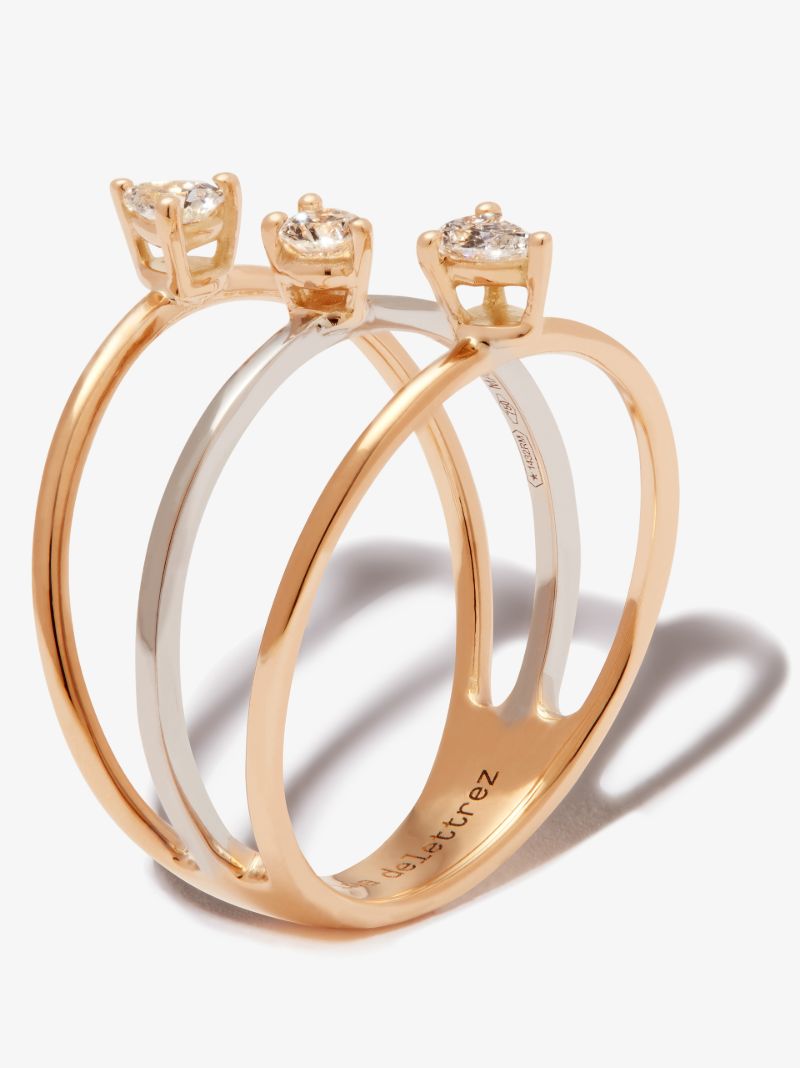 18k Yellow Gold Two in One Triple Diamond Ring