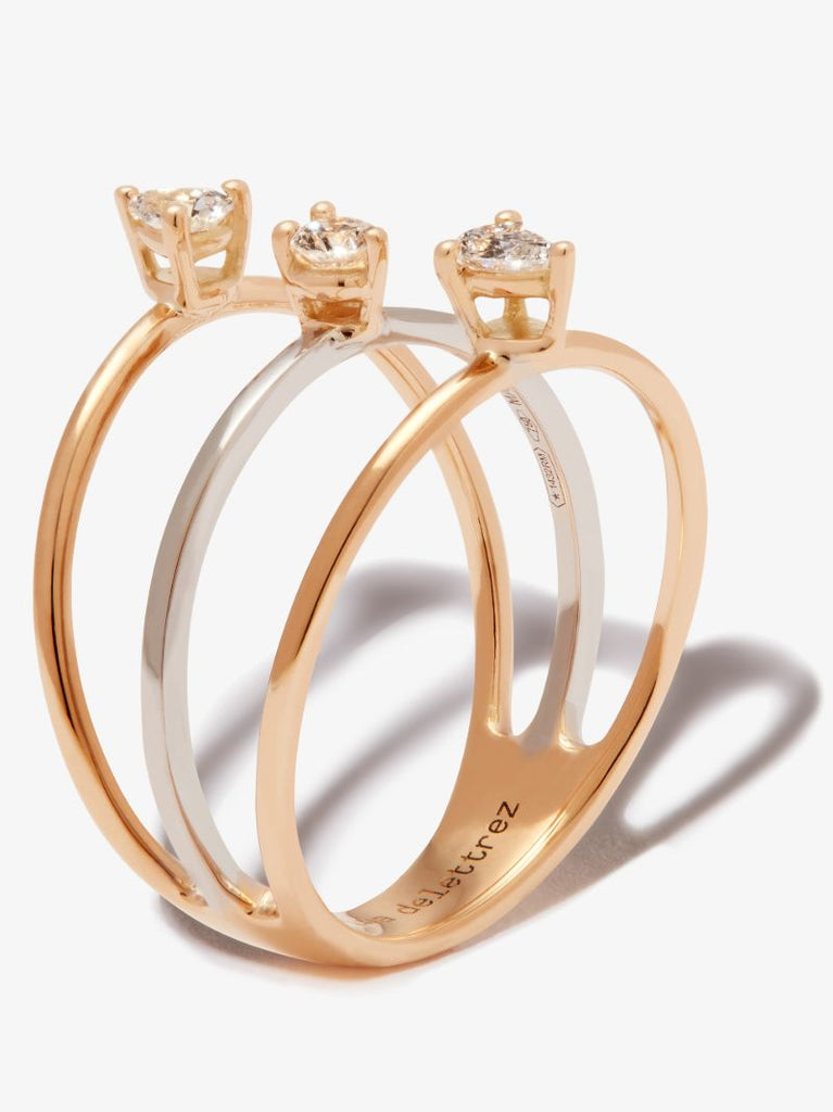 18k Yellow Gold Two in One Triple Diamond Ring