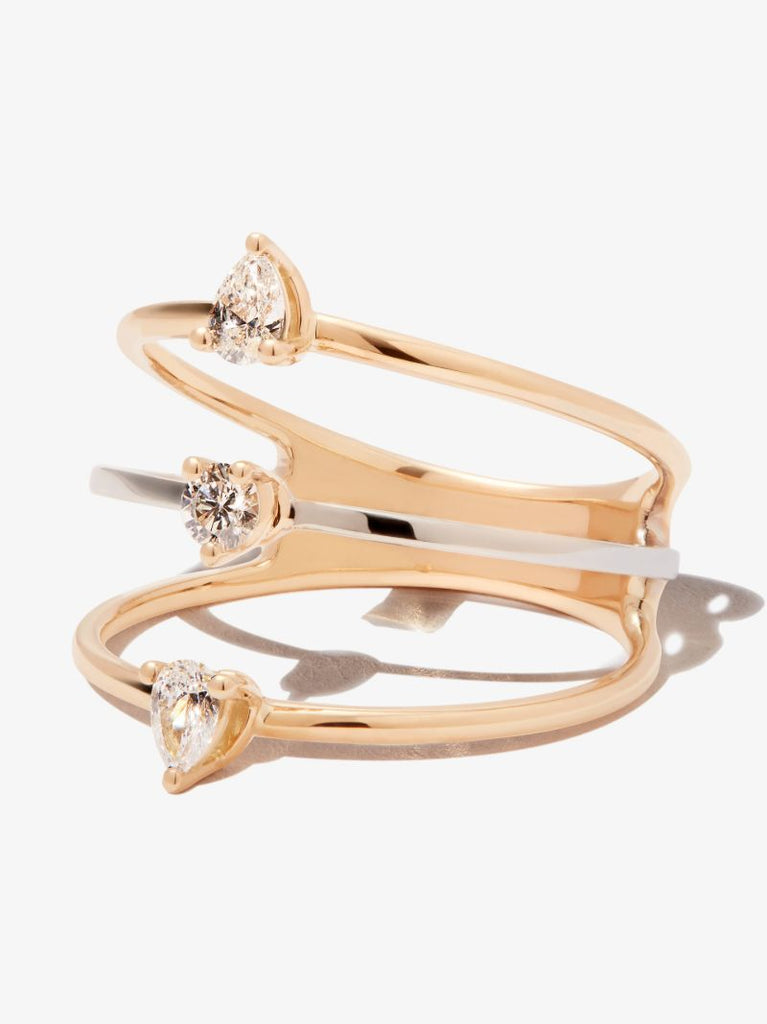 18k Yellow Gold Two in One Triple Diamond Ring
