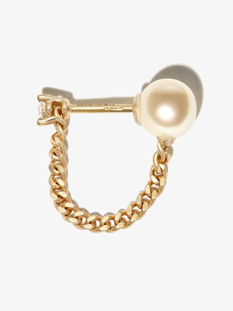 18k Yellow Gold Unchain My Art Pearl and Diamond Single Earring