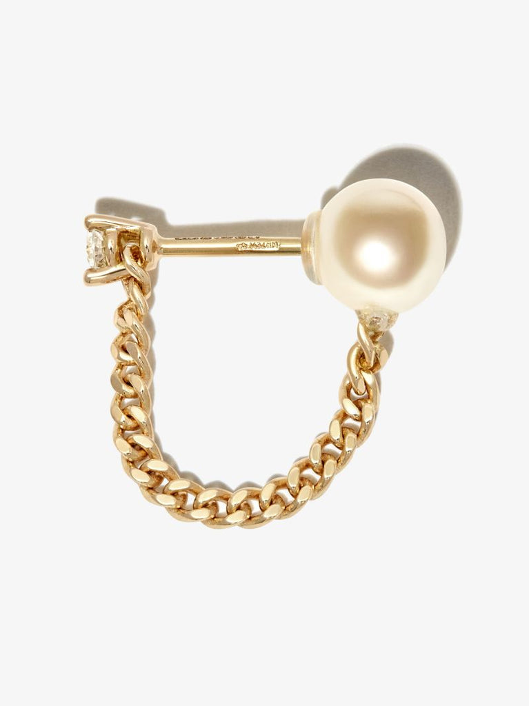 18k Yellow Gold Unchain My Art Pearl and Diamond Single Earring