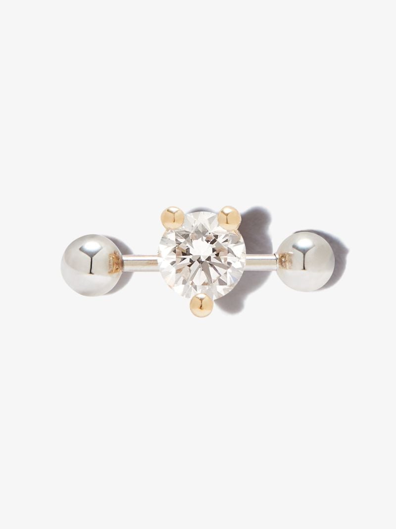 18k Yellow Gold Two in One Diamond Single Stud Earring