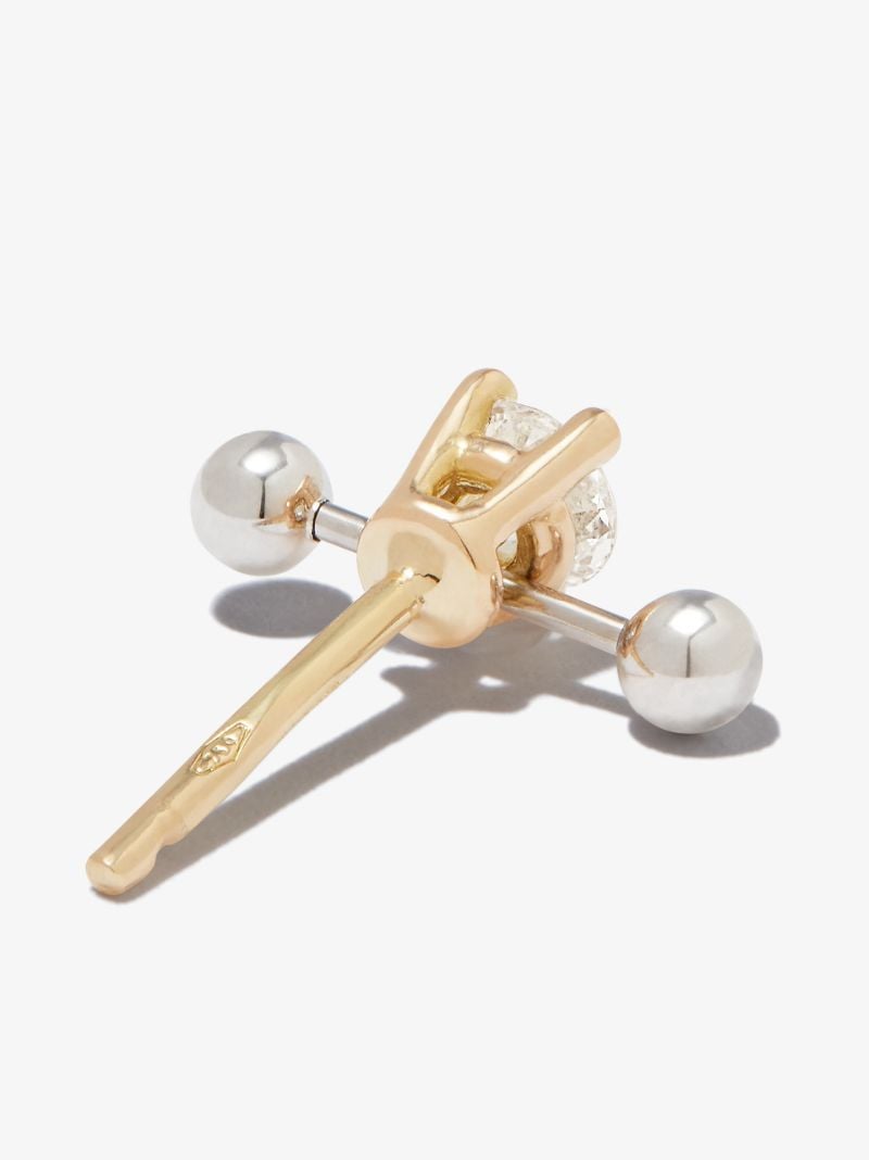 18k Yellow Gold Two in One Diamond Single Stud Earring