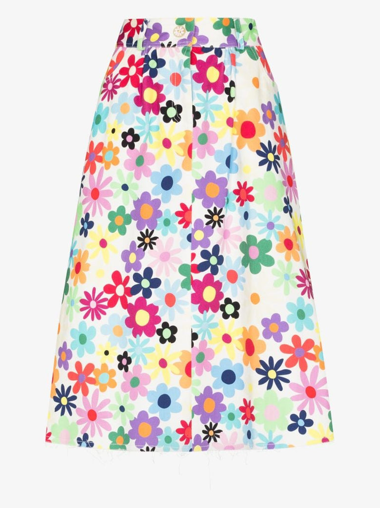 Tulum Floral Denim Midi Skirt