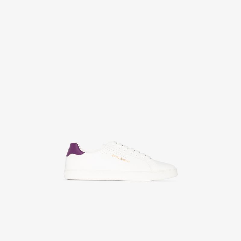 White and Purple Palm One Leather Sneakers