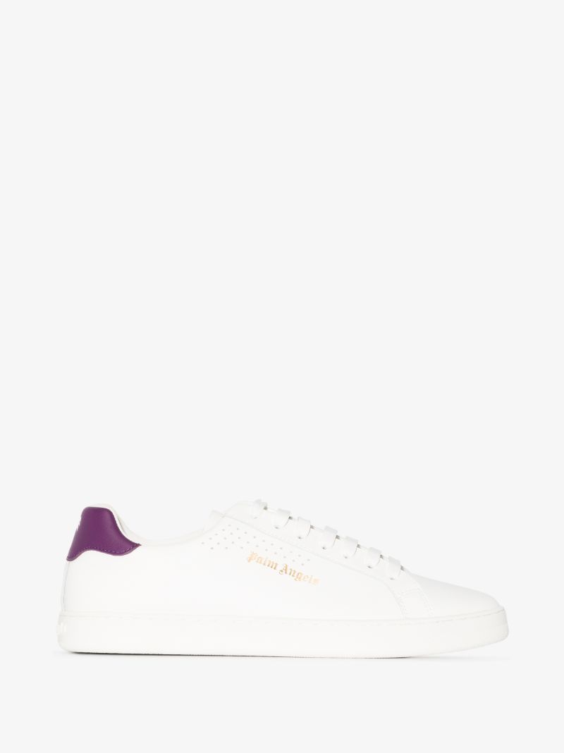 White and Purple Palm One Leather Sneakers