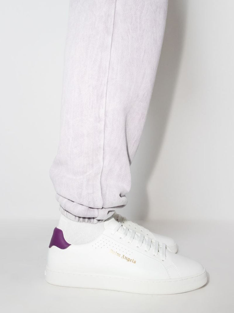 White and Purple Palm One Leather Sneakers