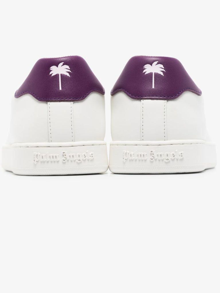 White and Purple Palm One Leather Sneakers
