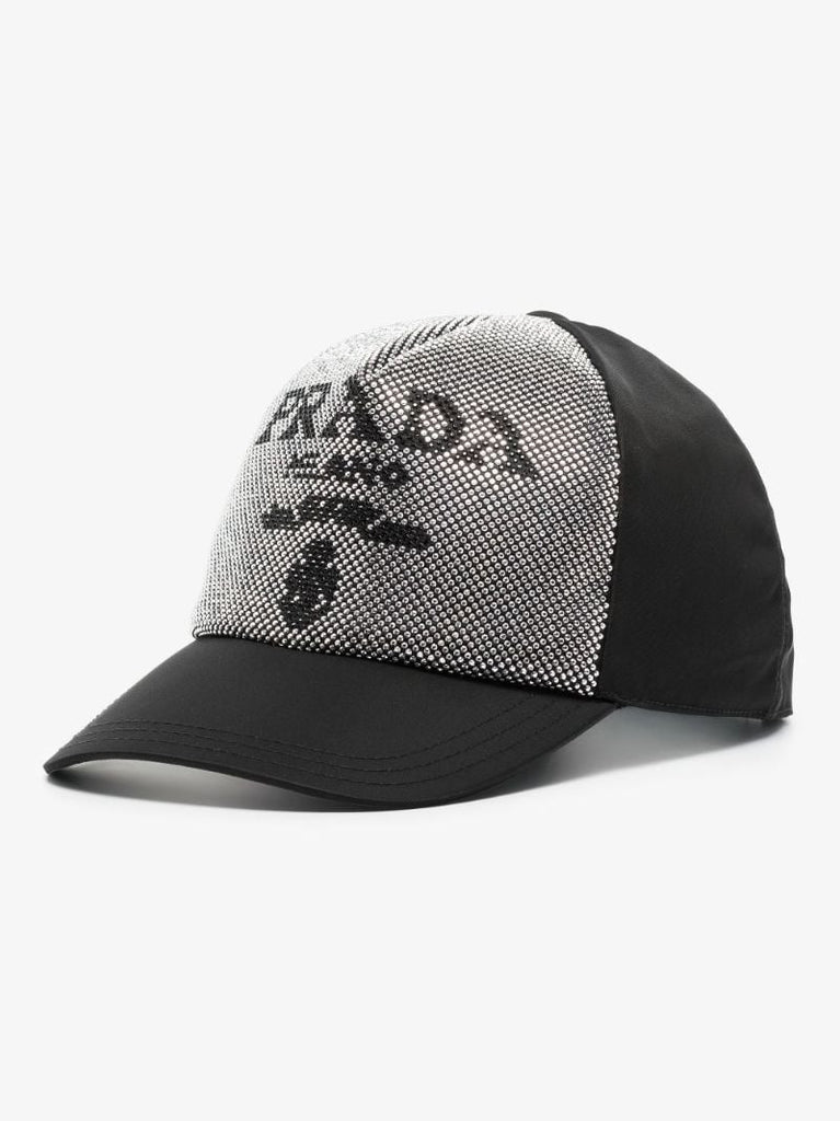 Black Re-nylon Logo Studded Baseball Cap