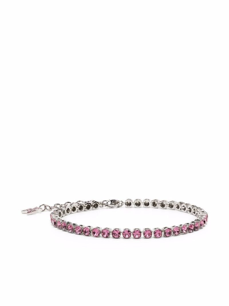 Pink Silver-tone Rose Crystal Tennis Bracelet