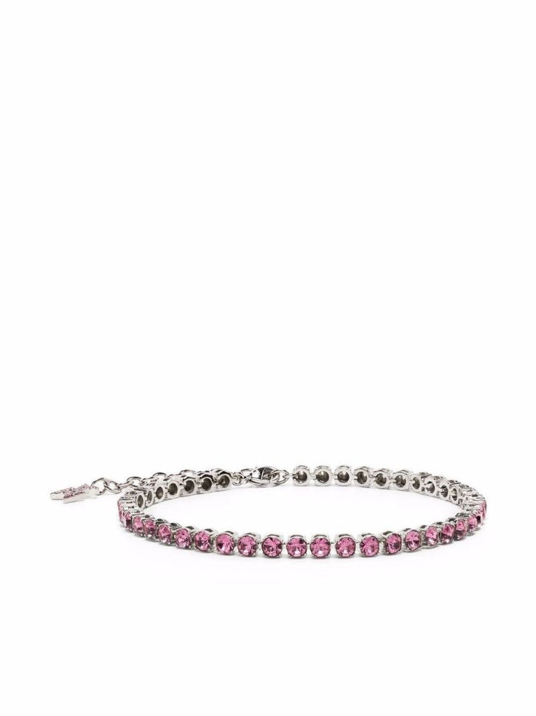 Pink Silver-tone Rose Crystal Tennis Bracelet
