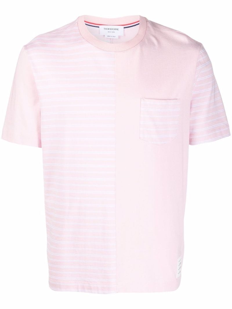 Pink Striped Panel Cotton T-shirt