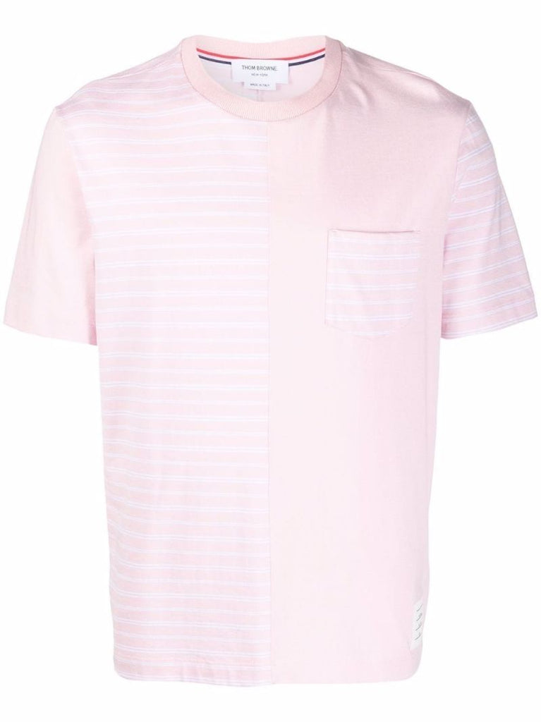 Pink Striped Panel Cotton T-shirt