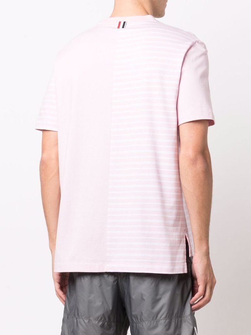 Pink Striped Panel Cotton T-shirt