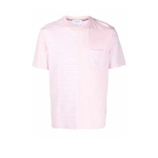 Pink Striped Panel Cotton T-shirt