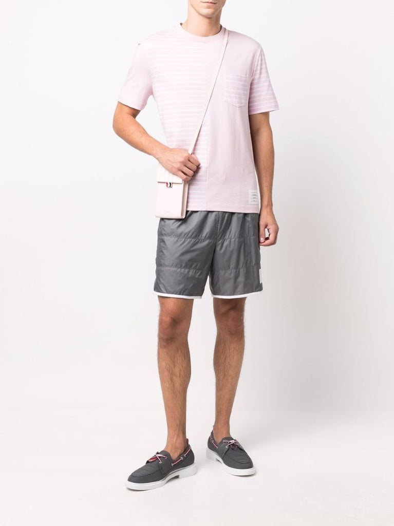 Pink Striped Panel Cotton T-shirt