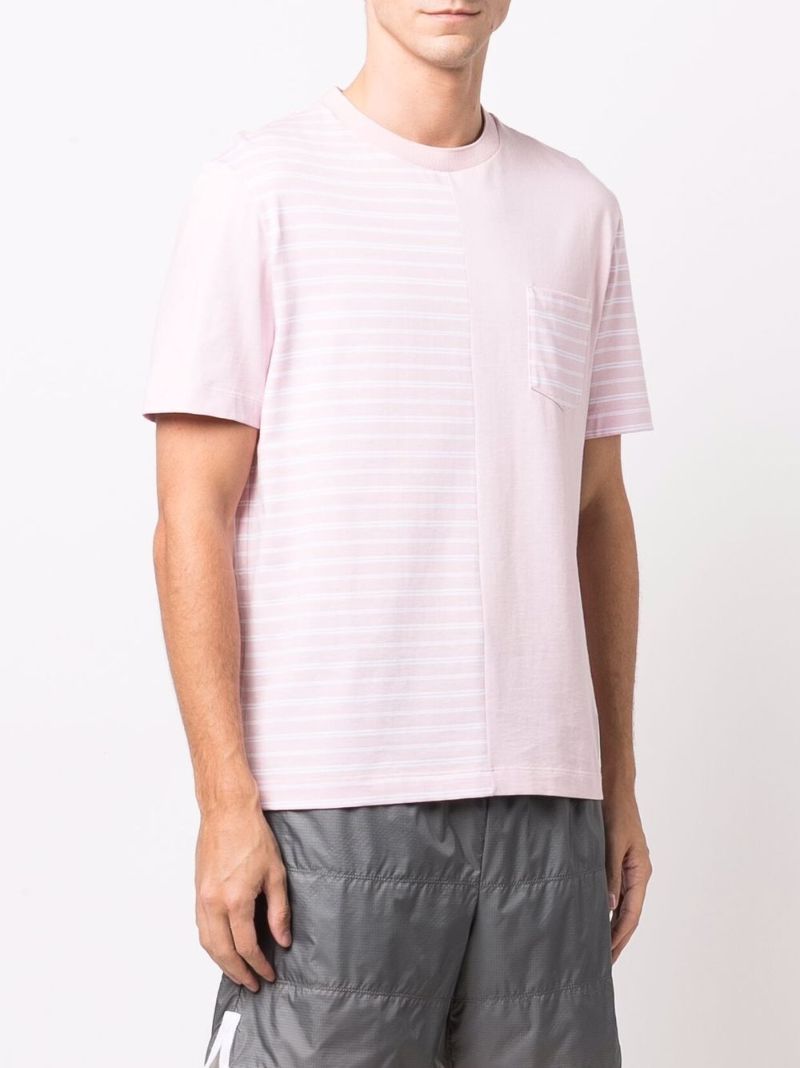 Pink Striped Panel Cotton T-shirt