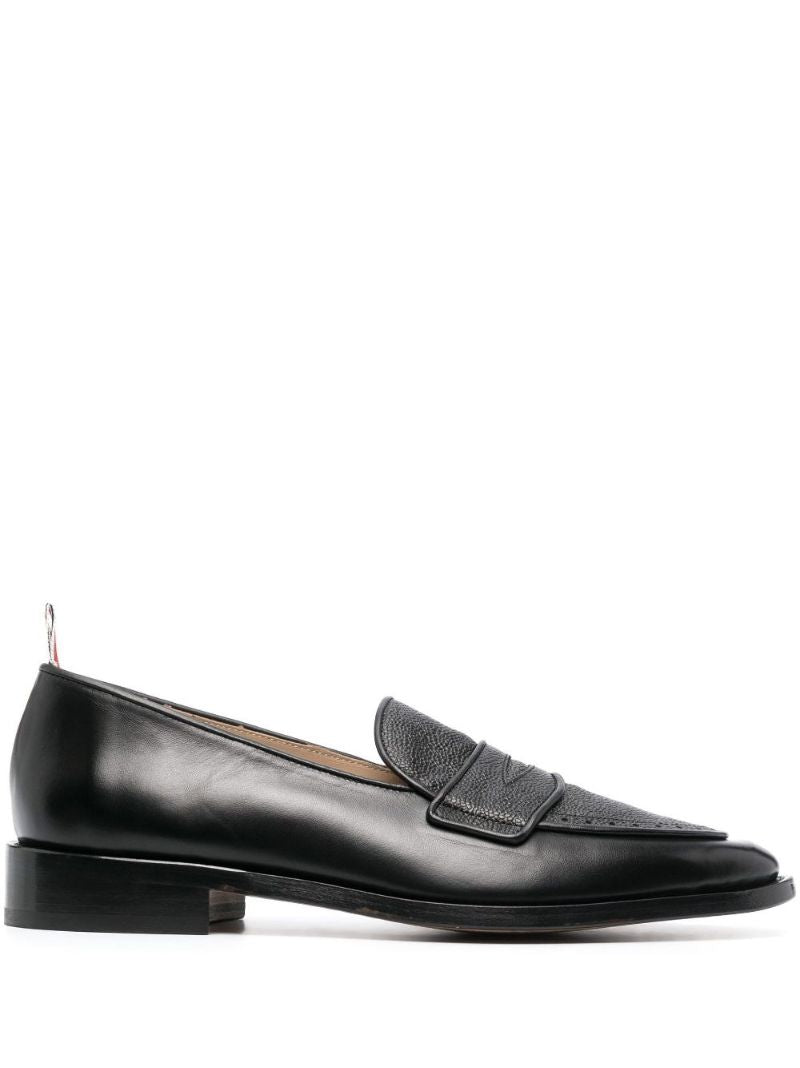 Black Varsity Leather Penny Loafers