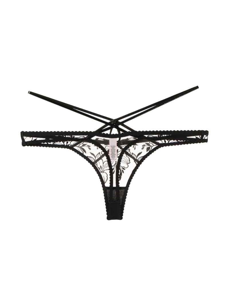 Black Ozella Floral Lace Thong