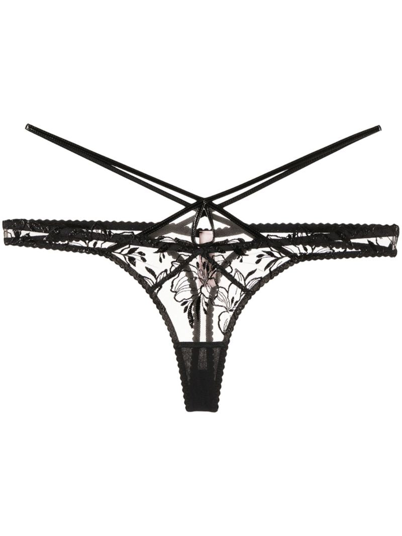 Black Ozella Floral Lace Thong