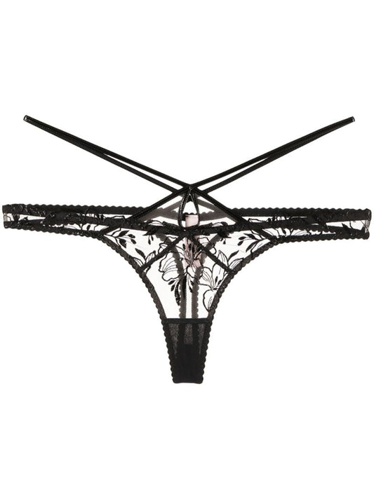 Black Ozella Floral Lace Thong