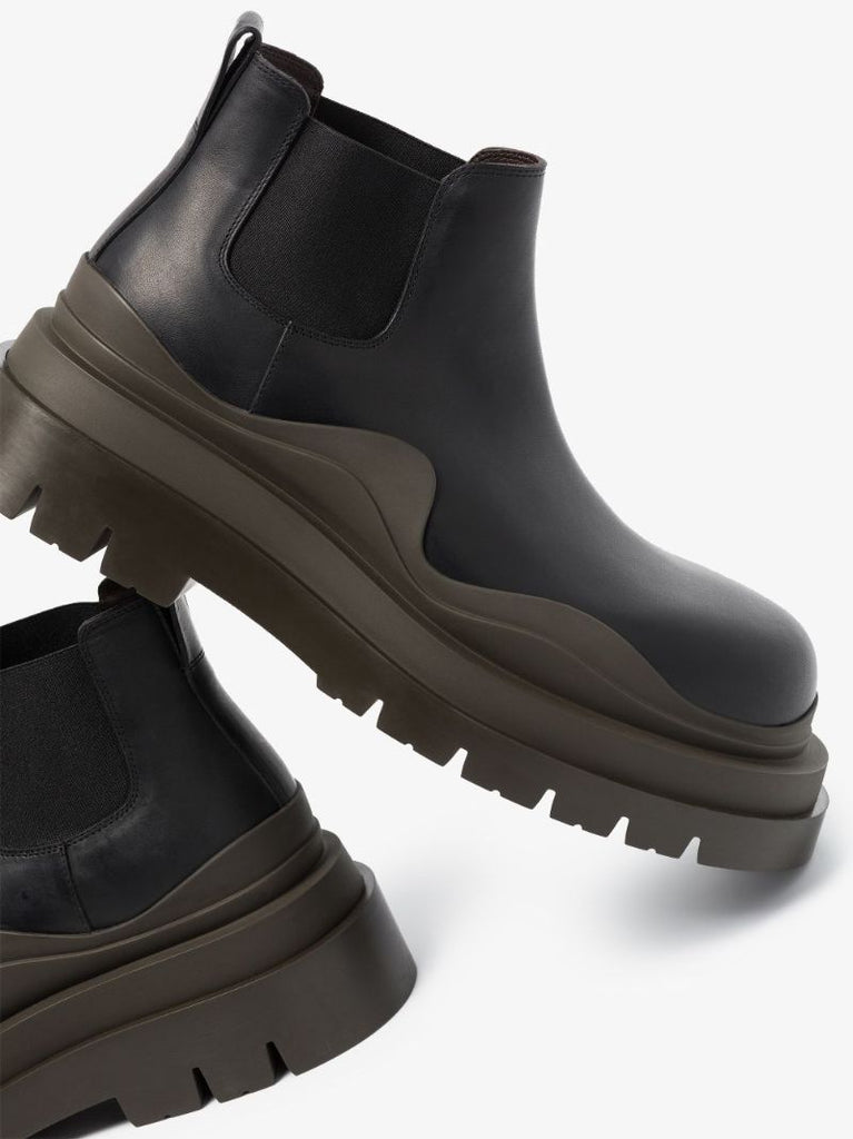 Black Tire Leather Chelsea Boots