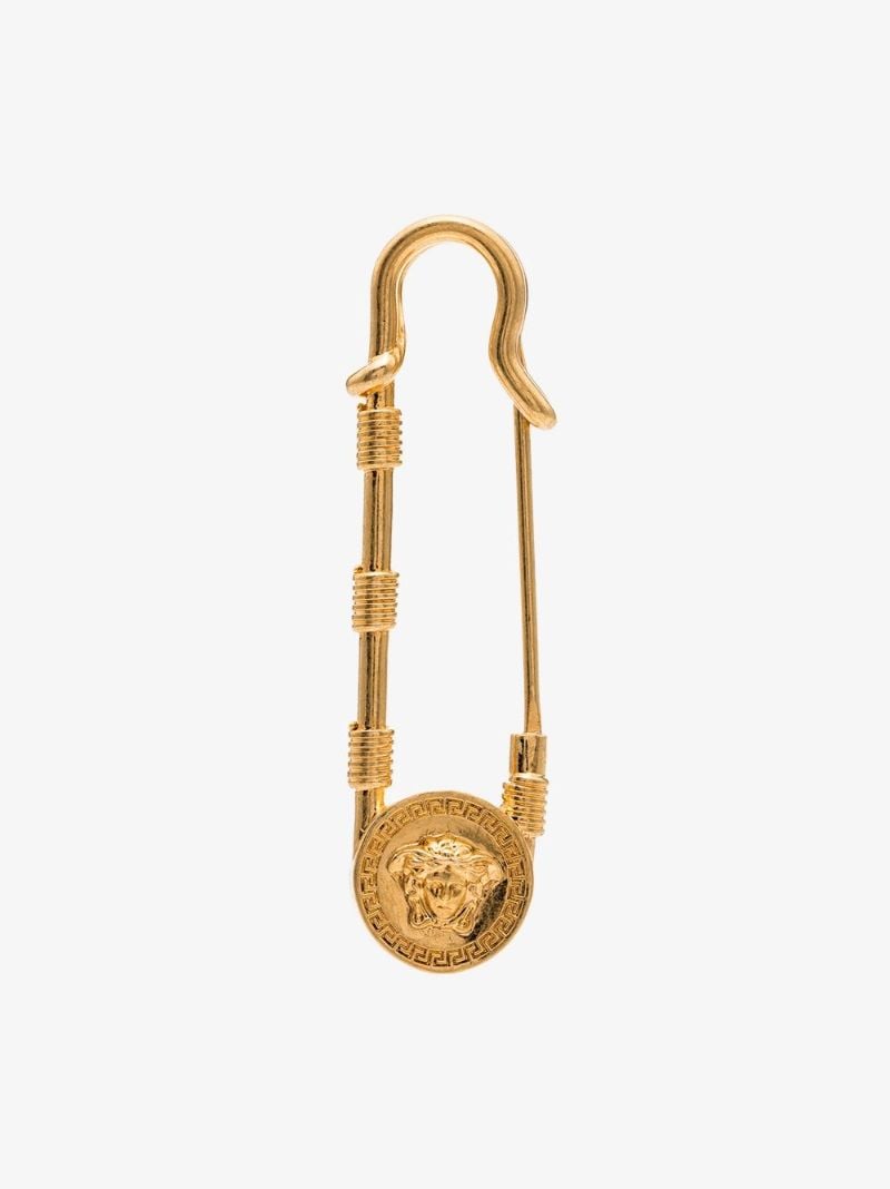 Gold-tone Medusa Safety Pin Brooch