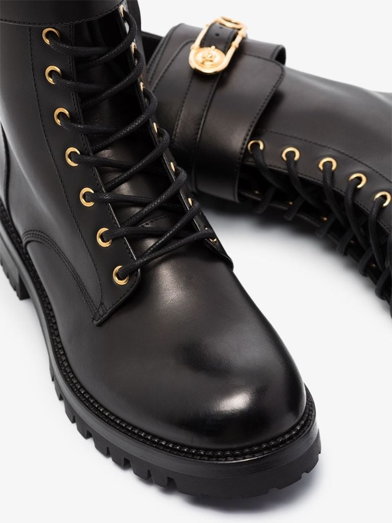 Black Safety Pin Leather Ankle Boots
