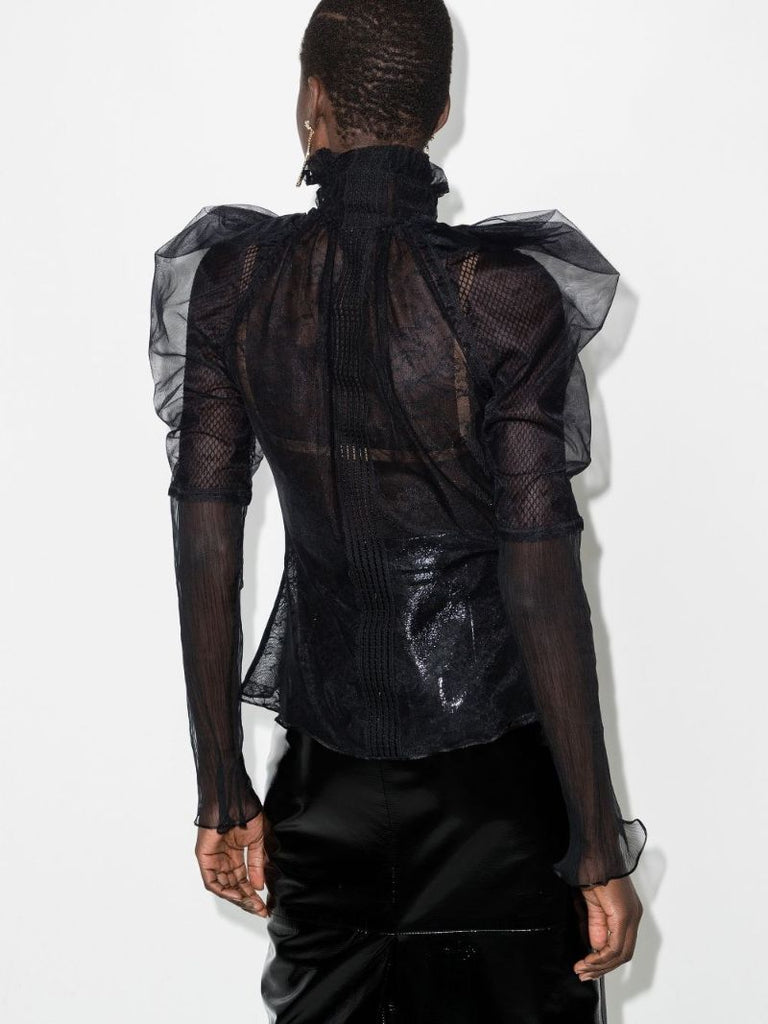 High Neck Sheer Silk Blouse