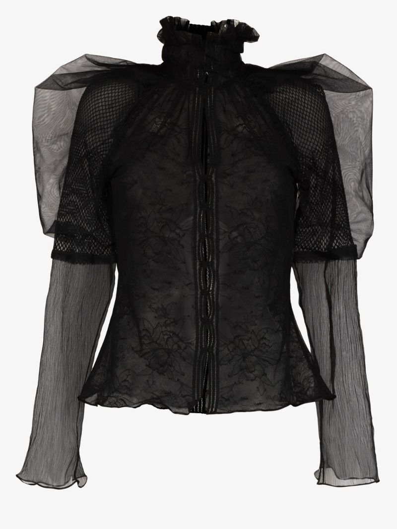 High Neck Sheer Silk Blouse