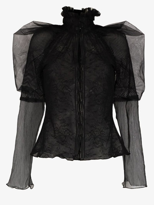 High Neck Sheer Silk Blouse
