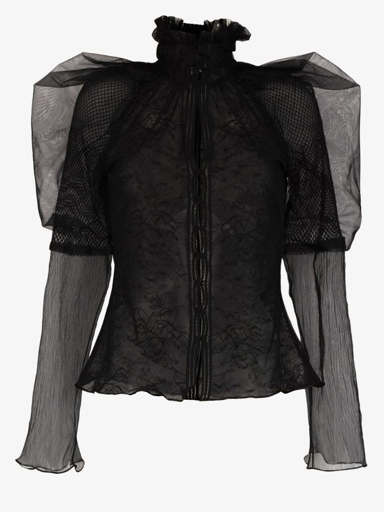 High Neck Sheer Silk Blouse